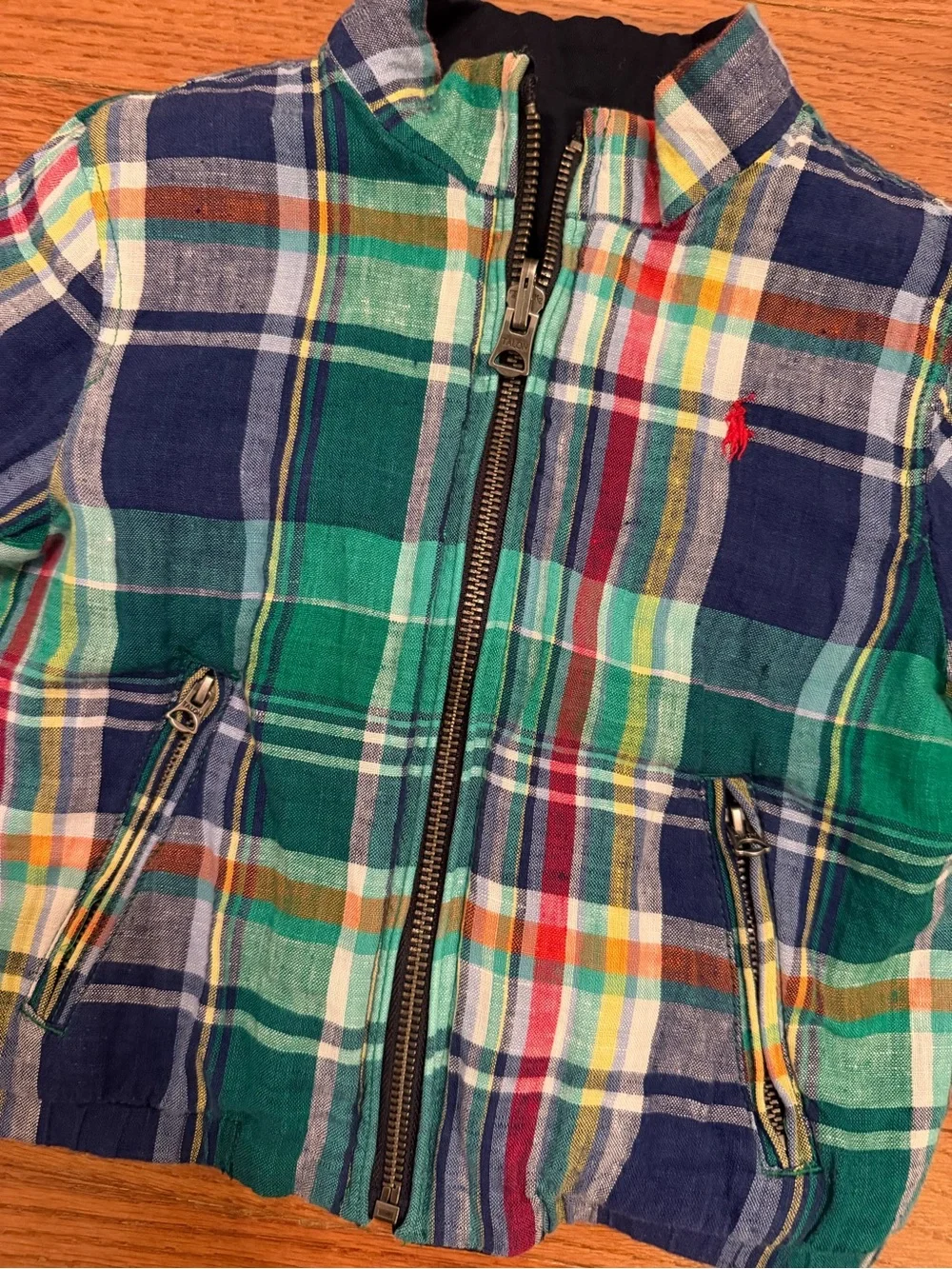 Polo Ralph Lauren Boys Reversible Plaid Linen Cotton Jacket 2T